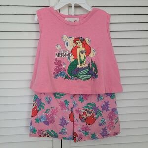 Vintage 90s Little Mermaid Disney Set Outfit Shirt Shorts 3T Hand Painted